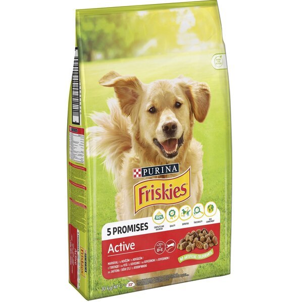 Сухой корм для взрослых собак FRISKIES Active с повышенной активностью, с говядиной 10 кг