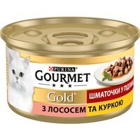 Вологий корм для кішок Gourmet Gold з лососем та куркою, шматочки в підливі 85г