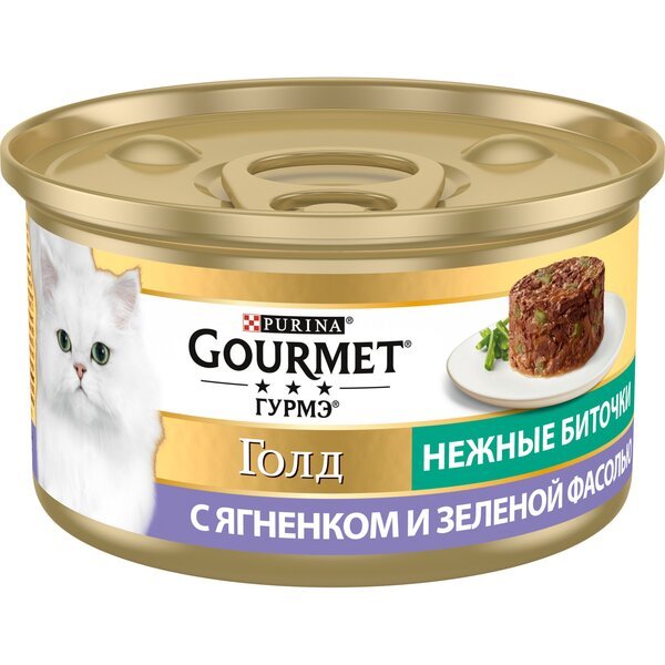 

Влажный корм для кошек Gourmet Gold Нежные биточки с ягнёнком и зелёной фасолью 85 г