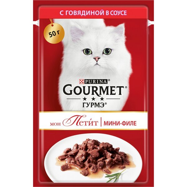 

Влажный корм для кошек Gourmet Mon Petit с говядиной в соусе 50 г