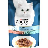 Вологий корм для кішок Gourmet Perle Duo з лососем та Сайдою міні філе в підливці 85 г