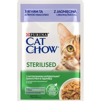 Вологий корм для стерилізованих кішок Cat Chow Sterilised з ягням та зеленою квасолею, 85 г