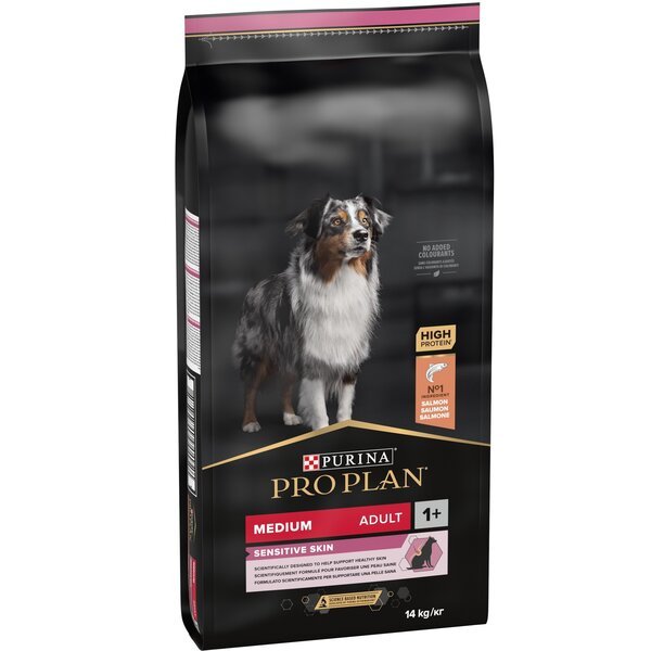 Сухой корм для собак средних пород Purina Pro Plan Dog Adult OptiDerma с лососем и рисом, 14 кг