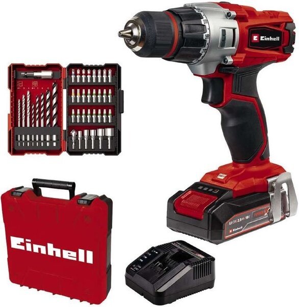 

Шуруповерт-дрель Einhell TE-CD 18/2 Li, 18В, 2.5 Ач, 44 Нм, набор бит и сверел, кейс (4514219)