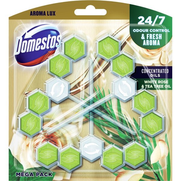 

Блок для очистки унитаза Domestos Aroma Lux Масло белых бутонов розы и чайное дерево 3*55г