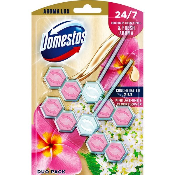 

Блок для очистки унитаза Domestos Aroma Lux Свежесть розового жасмина и цветов бузины 2*55г