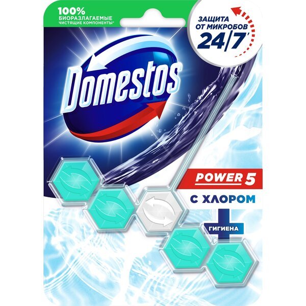 

Блок туалетный Domestos Power 5 с хлором Кристальная чистота 55г