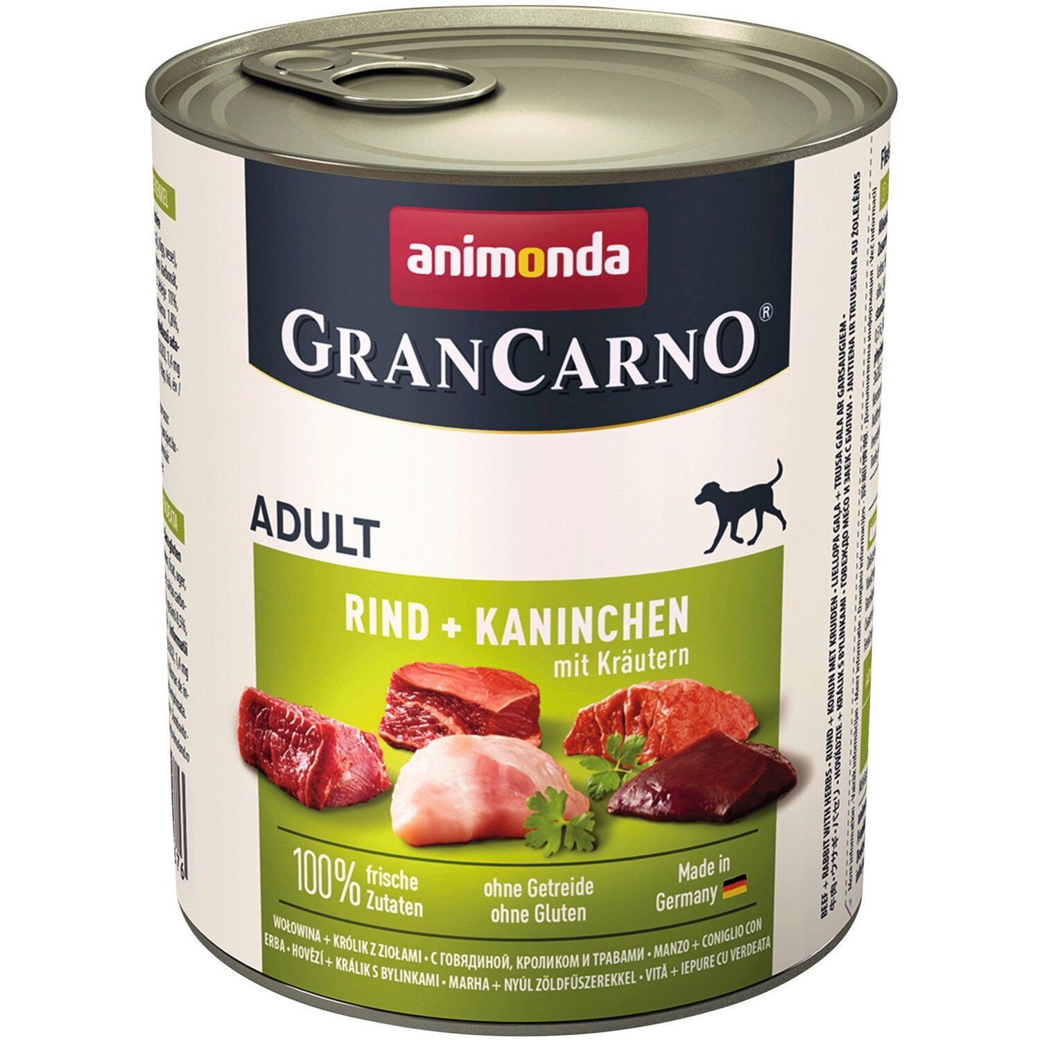 Корм влажный для собак GranCarno с говядиной, кроликом и травами 800 г ...