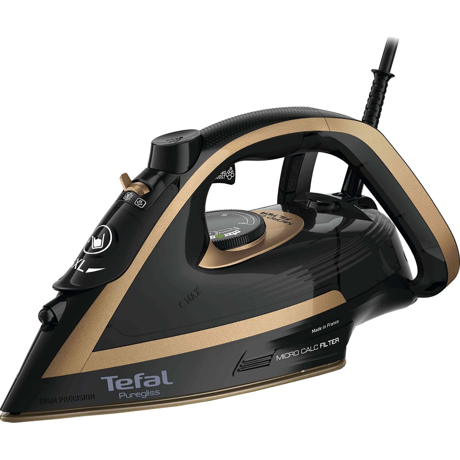 Праска Tefal PUREGLISS, 3000Вт, 270мл, паровий удар -280гр, постійна пара - 50гр, керам. підошва, чорно-мідний (1532101)