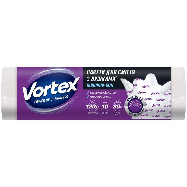 

Пакеты для мусора с ушками Vortex 80*105см белые 120л*10шт