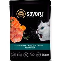 Вологий корм Savory для кошенят, лосось з морквою в соусі, пауч, 85 г