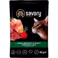 Вологий корм Savory для дорослих кішок, ягня з буряком у соусі, пауч, 85 г