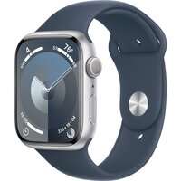 Смарт-часы Apple Watch Series 9 GPS 45mm Silver Aluminium Case with Storm Blue Sport Band - S/M