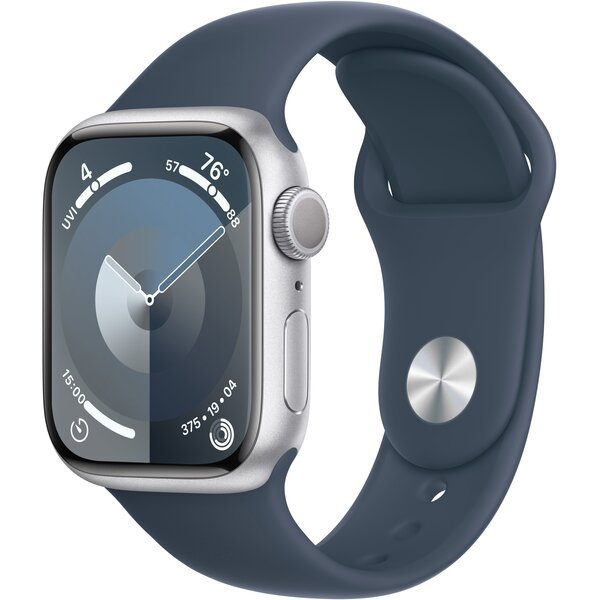 

Смарт-часы Apple Watch Series 9 GPS 41mm Silver Aluminium Case with Storm Blue Sport Band - M/L