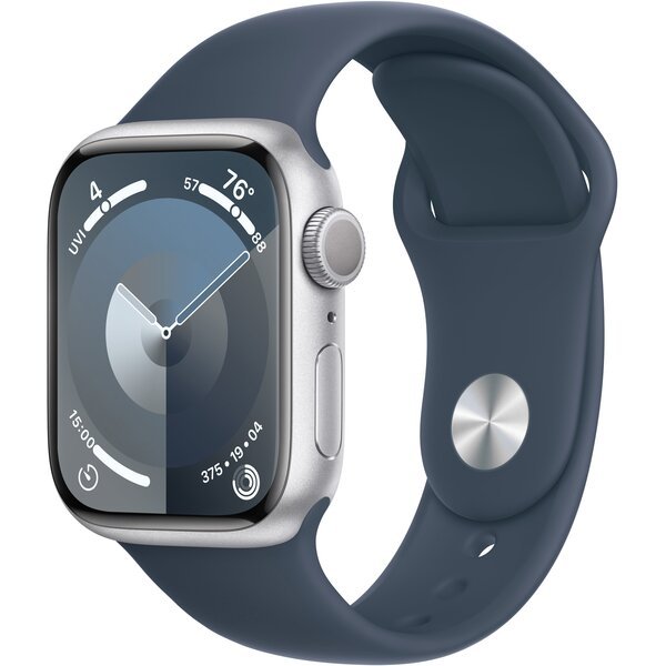 

Смарт-часы Apple Watch Series 9 GPS 41mm Silver Aluminium Case with Storm Blue Sport Band - S/M