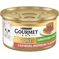 Упаковка вологого корму для кішок Gourmet Gold з качкою, морквою та шпинатом, шматочки в паштеті 24 шт. по 85г.