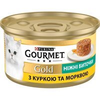 Упаковка вологого корму для кішок Gourmet Gold Ніжні биточки з куркою та морквою 12 шт по 85г.