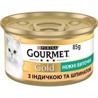 Упаковка вологого корму для кішок Gourmet Gold Ніжні биточки з індичкою та шпинатом 12 шт по 85г.