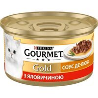 Упаковка вологого корму для кішок Gourmet Gold Соус Де-Люкс із яловичиною 12 шт по 85г.