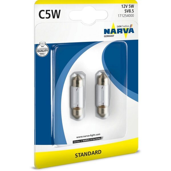 

Лампа Narva накаливания 12V с5W 5W Sv8.5-8 T11x35 (2шт) (NV_17125.2B)