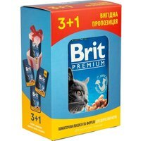 Набір паучів "3+1" для кішок Brit Premium Cat pouch з лососем та фореллю, 4 х 100г