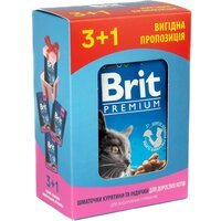 Набір паучів "3+1" для кішок Brit Premium Cat pouch Chicken & Turkey з куркою та індичкою, 4х100г