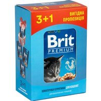 Набір паучів "3+1" для кошенят Brit Premium Cat pouch Chicken Chunks for Kitten, 4х100г