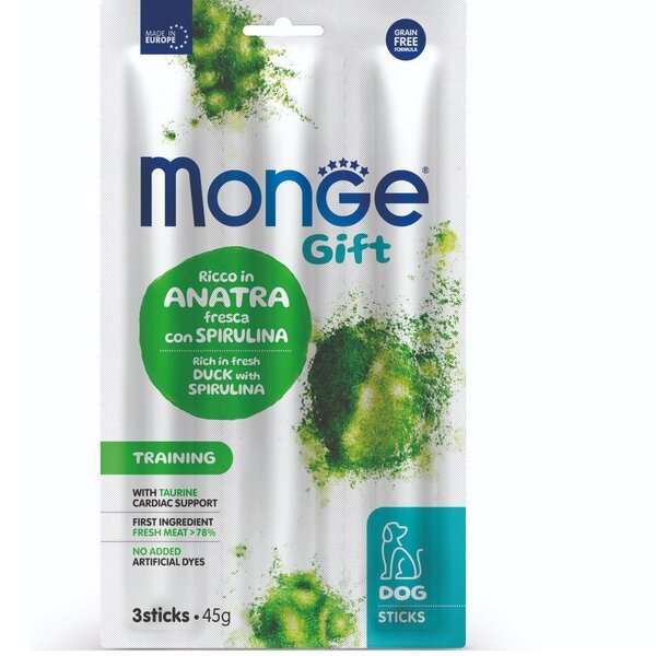 

Лакомство для собак Monge Gift Dog Training утка со спирулиной 45 г