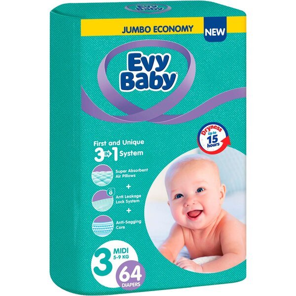 

Подгузники детские Evy Baby Mini Elastic Jumbo 5-9кг 64шт