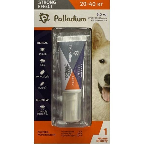 

Капли для животных Palladium Strong Effect для собак весом от 20 до 40 кг 1/6 мл