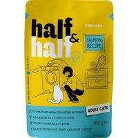 Корм вологий Half&Half для дорослих кішок, шматочки з лососем у желе у формі пауча, 100 г