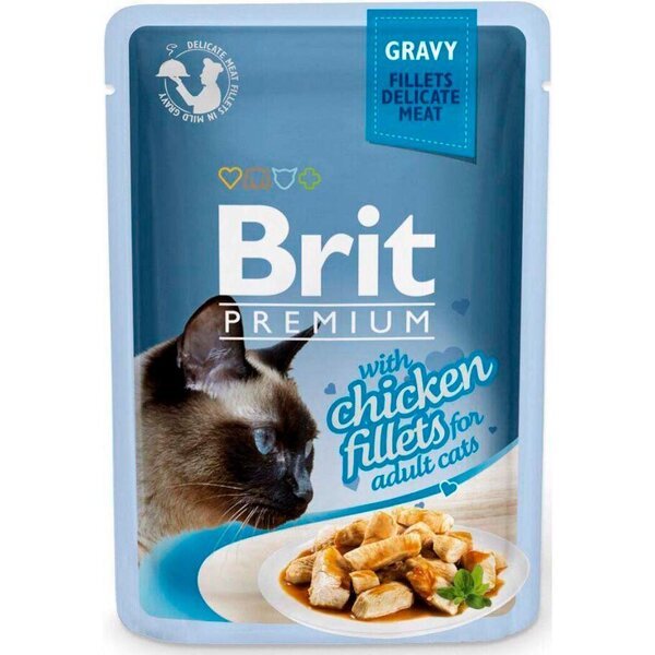 

Влажный корм Brit Premium для котов с филе курицы в соусе 85г