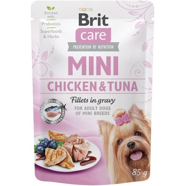 

Корм Brit Care для собак Мини с филе курицы и тунца в соусе 85г