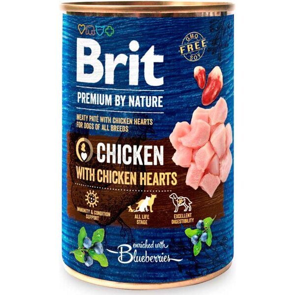 

Влажный корм Brit Premium для собак с курицей и куриными сердечками 400г