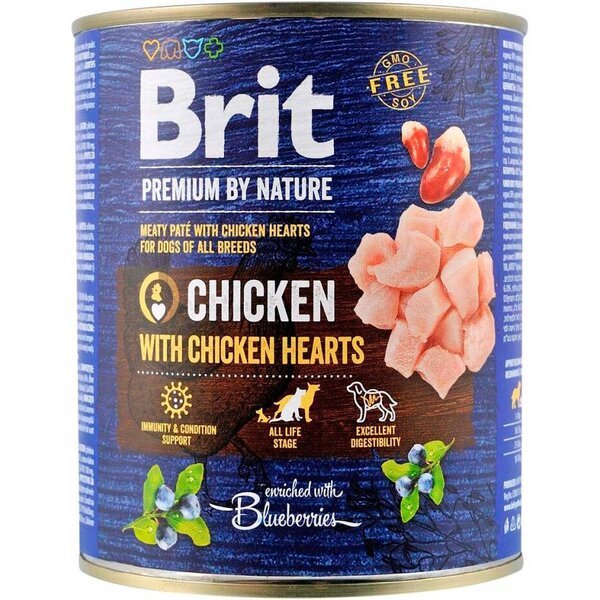 

Влажный корм для собак Brit Premium By Nature Chicken & Hearts курица и куринные сердечки 800 г