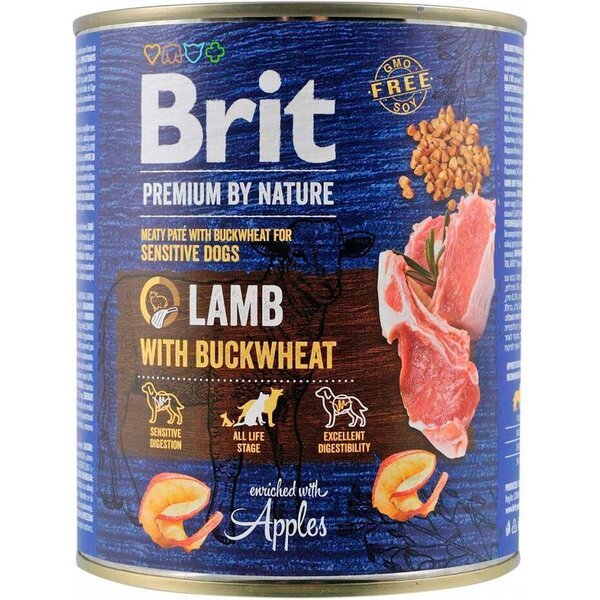 

Влажный корм Brit Premium by Nature для собак с ягненком и гречкой 800г
