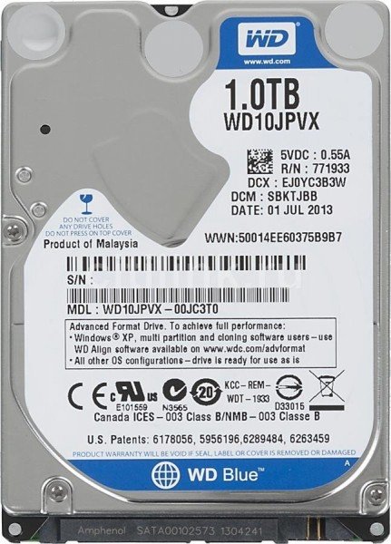 

Жесткий диск внутренний WD 2.5" SATA 3.0 1000GB 5400rpm 8Mb Cache Blue (WD10JPVX)