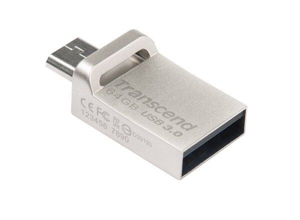 Акція на Накопитель USB 3.0 TRANSCEND JetFlash OTG 880 64GB Metal Silver (TS64GJF880S) від MOYO